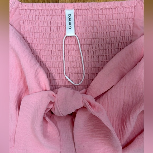 Dokotoo Pink Mini Dress V Neck Short Sleeve Tie Back Dress Size M - Picture 4 of 9